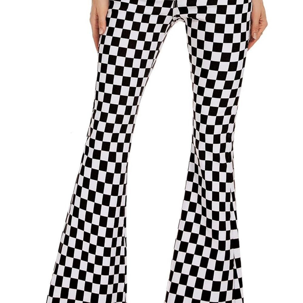 Black & White Checkered Flare Pants Size 12 - Picture 3 of 3